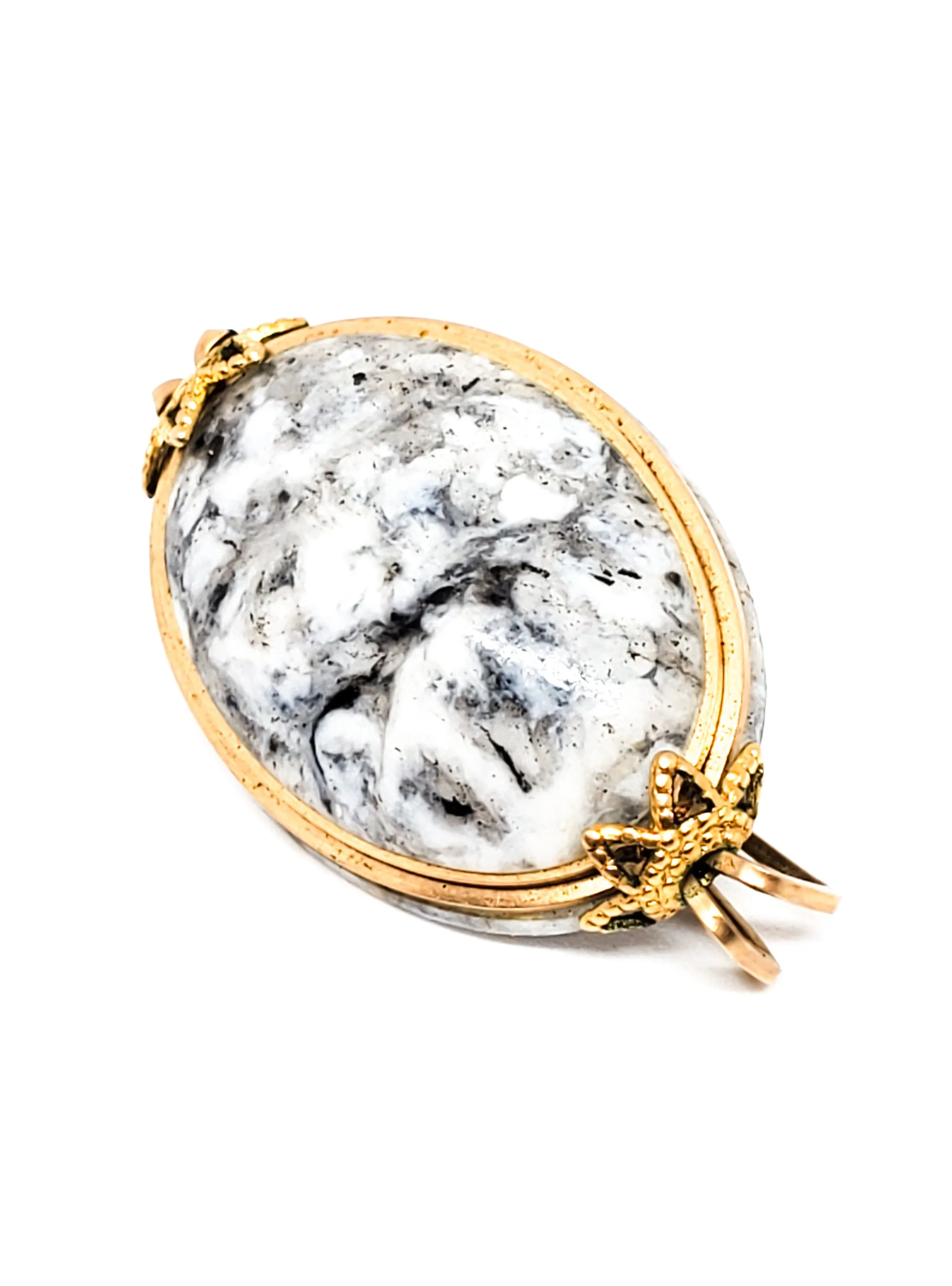 Artisan black and white marbled lucite gold filled wire wrapped vintage tie clip
