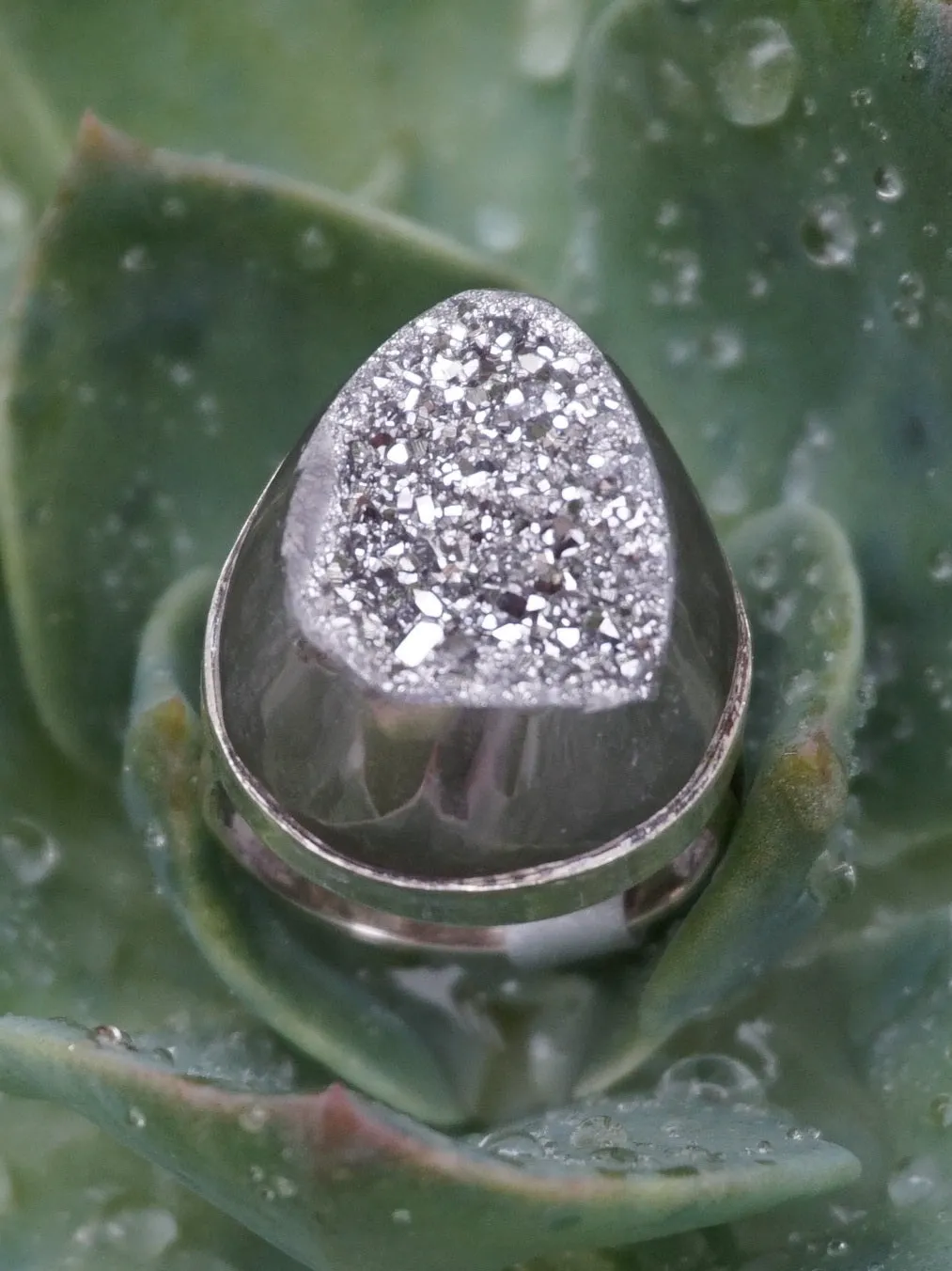 Artisan Ring with Titanium Quartz Druzy Crystal