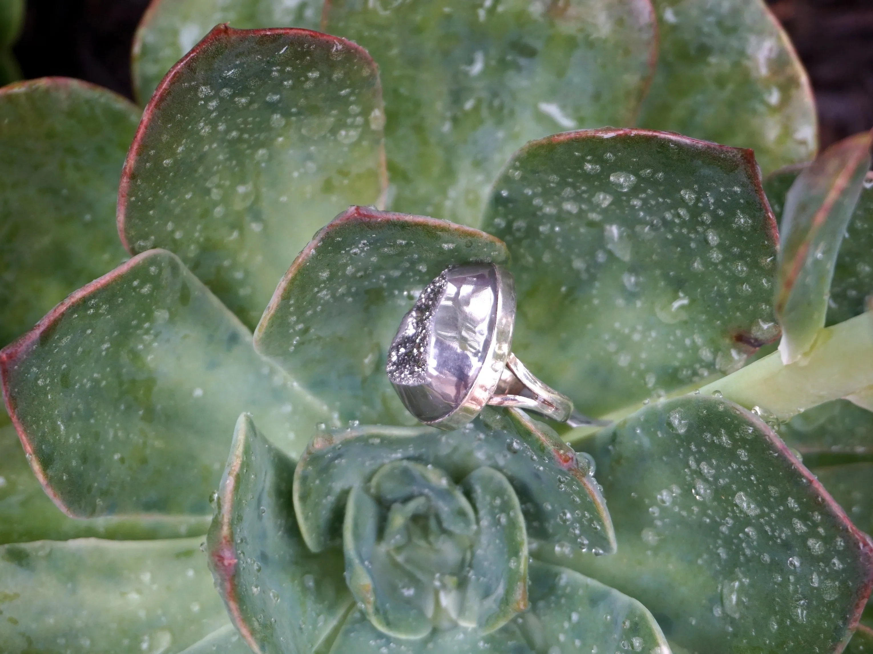 Artisan Ring with Titanium Quartz Druzy Crystal