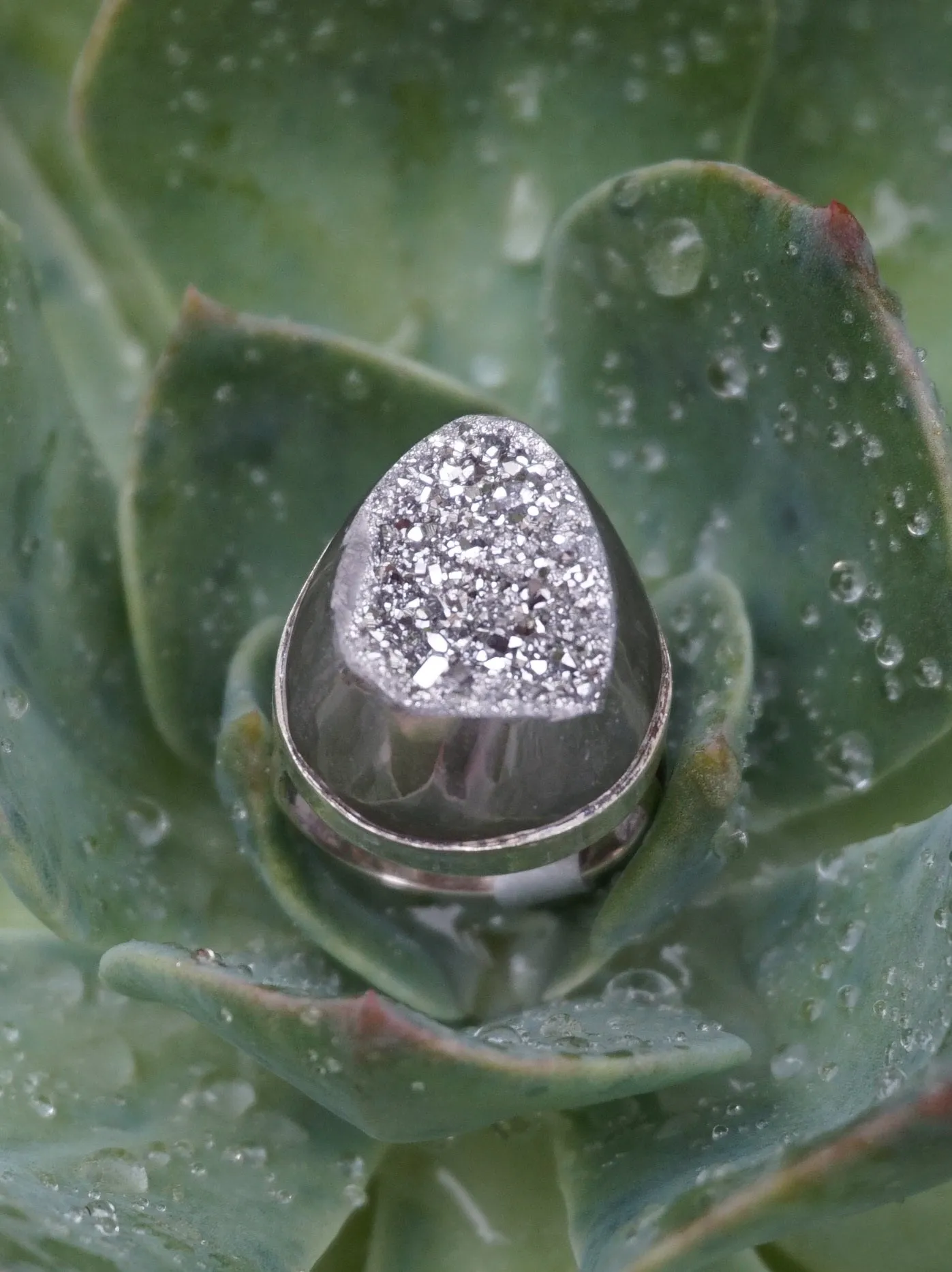 Artisan Ring with Titanium Quartz Druzy Crystal
