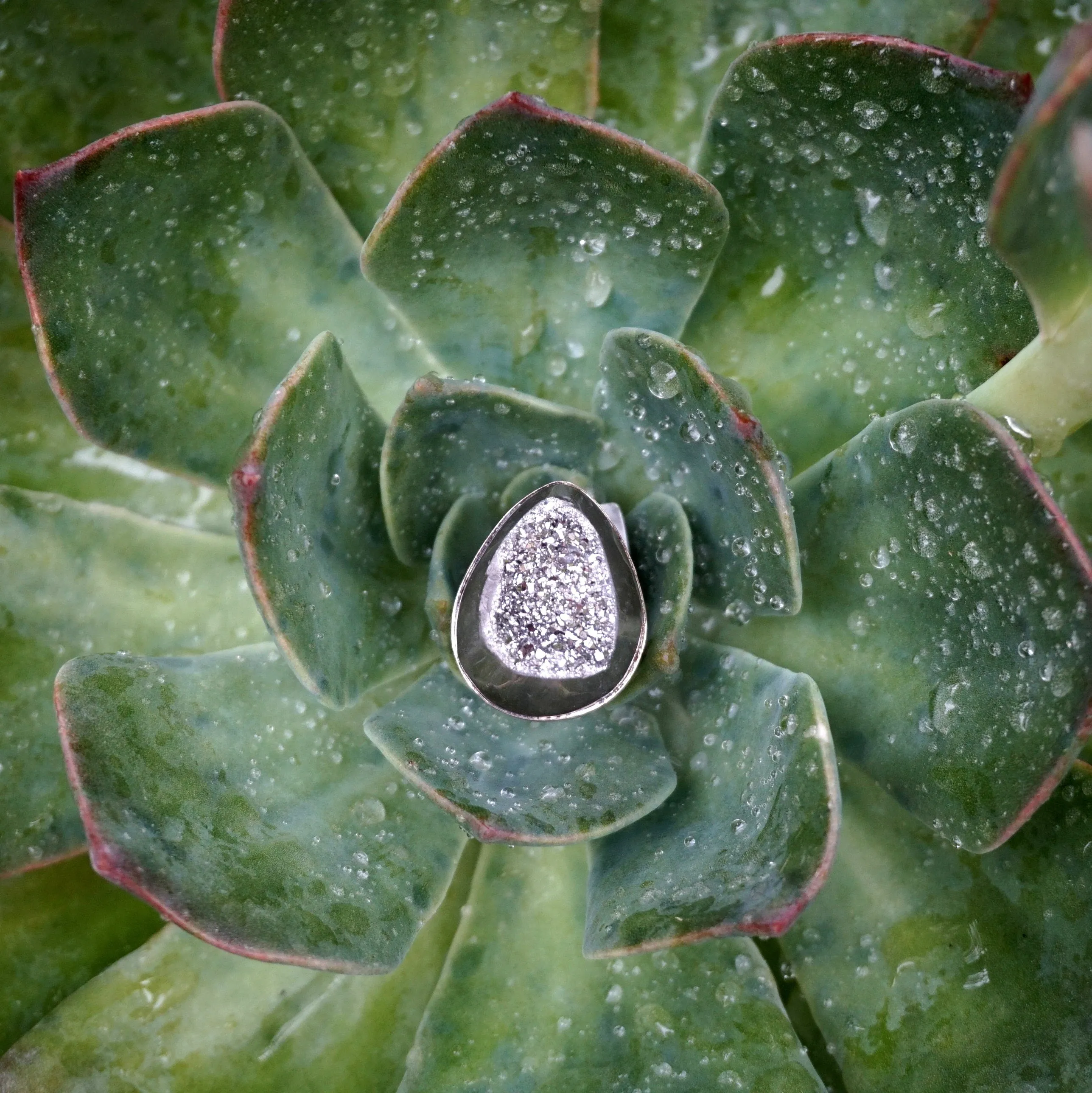 Artisan Ring with Titanium Quartz Druzy Crystal