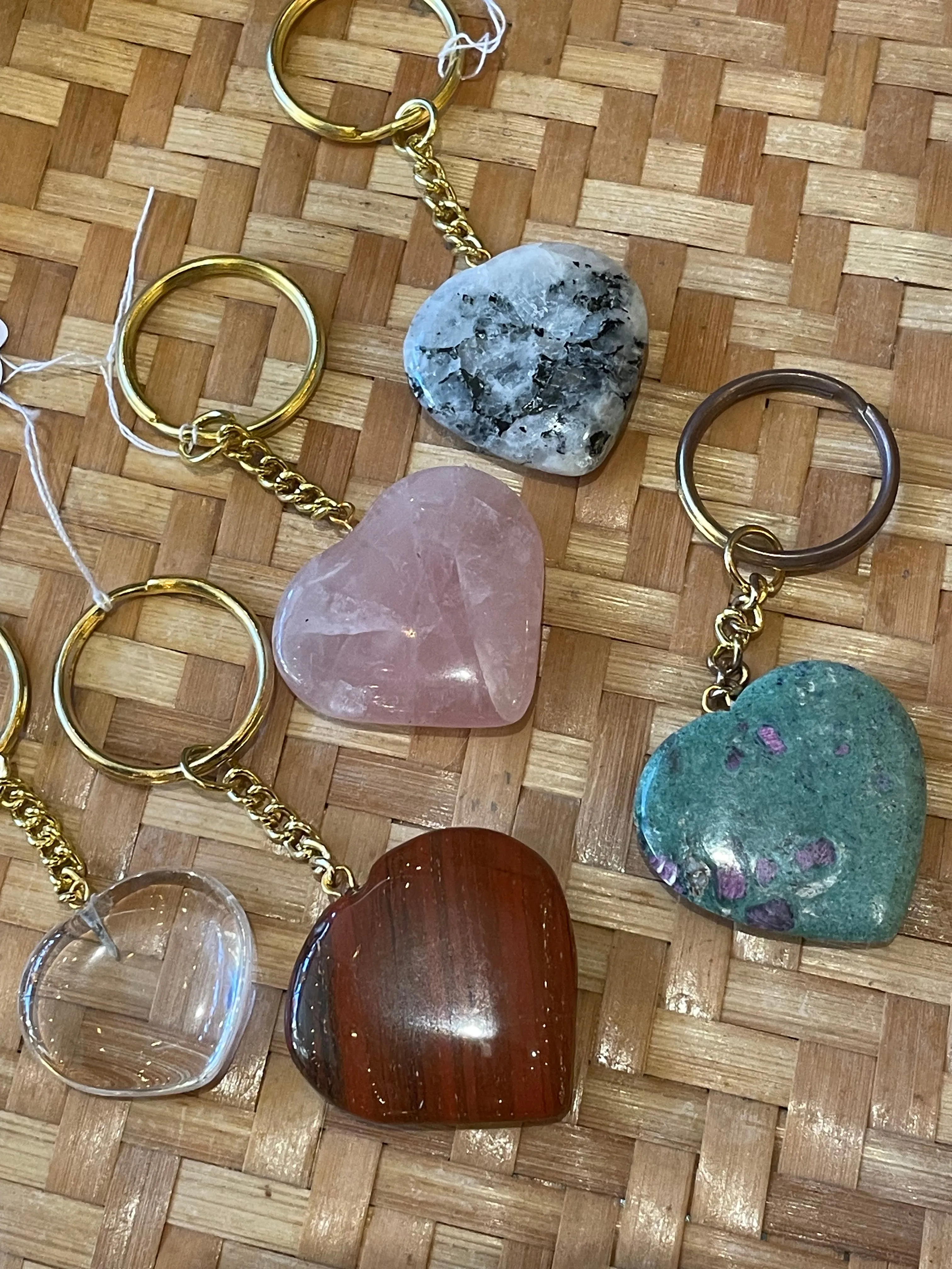 Assorted Gemstone Heart Keychain