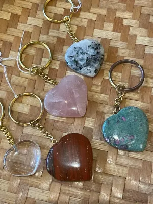 Assorted Gemstone Heart Keychain
