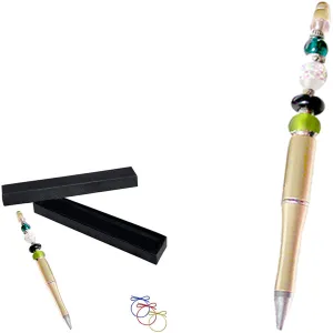 Ballpoint artisan acrylic pen Gold lampwork glass beads writing & box
