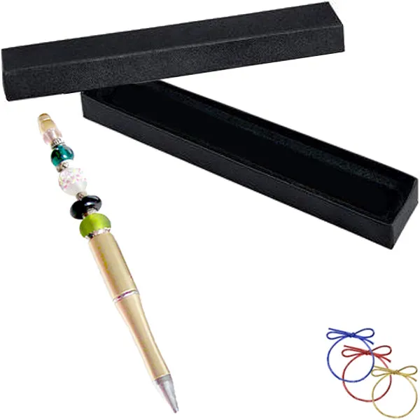 Ballpoint artisan acrylic pen Gold lampwork glass beads writing & box