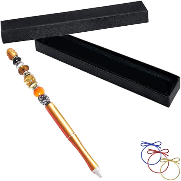 Ballpoint artisan metal pen gold lampwork glass beads writing & box