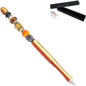 Ballpoint artisan metal pen gold lampwork glass beads writing & box
