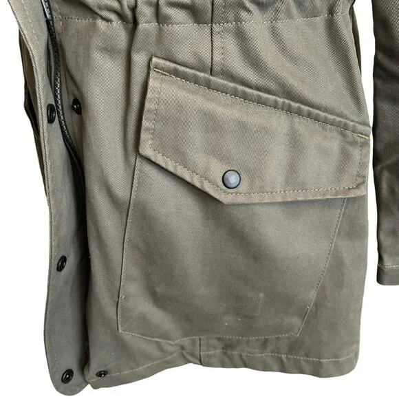 Betabrand Morning Mess Jacket Coat Hooded Army Green Cotton Twill Lined  Size XS