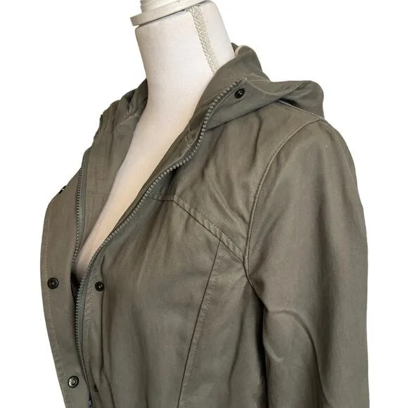 Betabrand Morning Mess Jacket Coat Hooded Army Green Cotton Twill Lined  Size XS