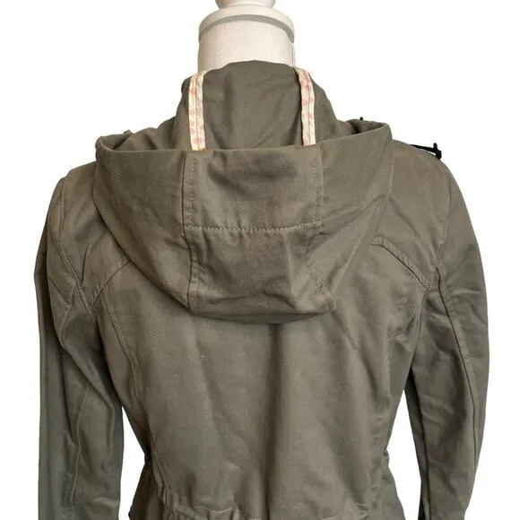 Betabrand Morning Mess Jacket Coat Hooded Army Green Cotton Twill Lined  Size XS