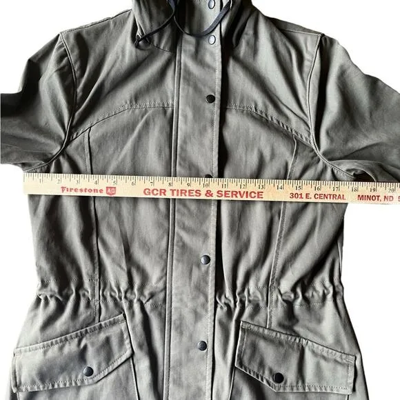 Betabrand Morning Mess Jacket Coat Hooded Army Green Cotton Twill Lined  Size XS