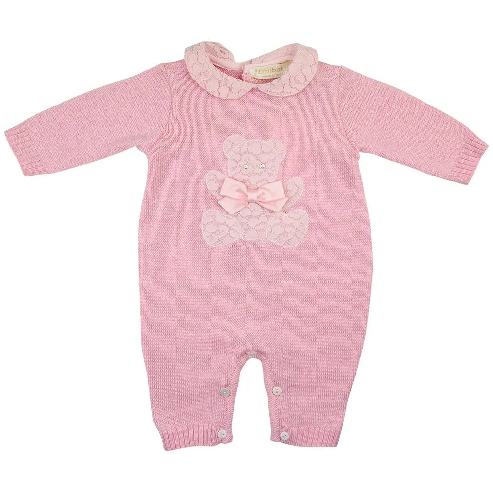 Bimbalo Bear Design Pink Knitted Playsuit
