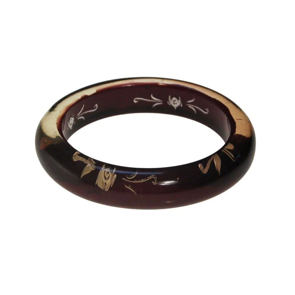 Black and Clear Reversed Carved Floral Rose Lucite Bracelet