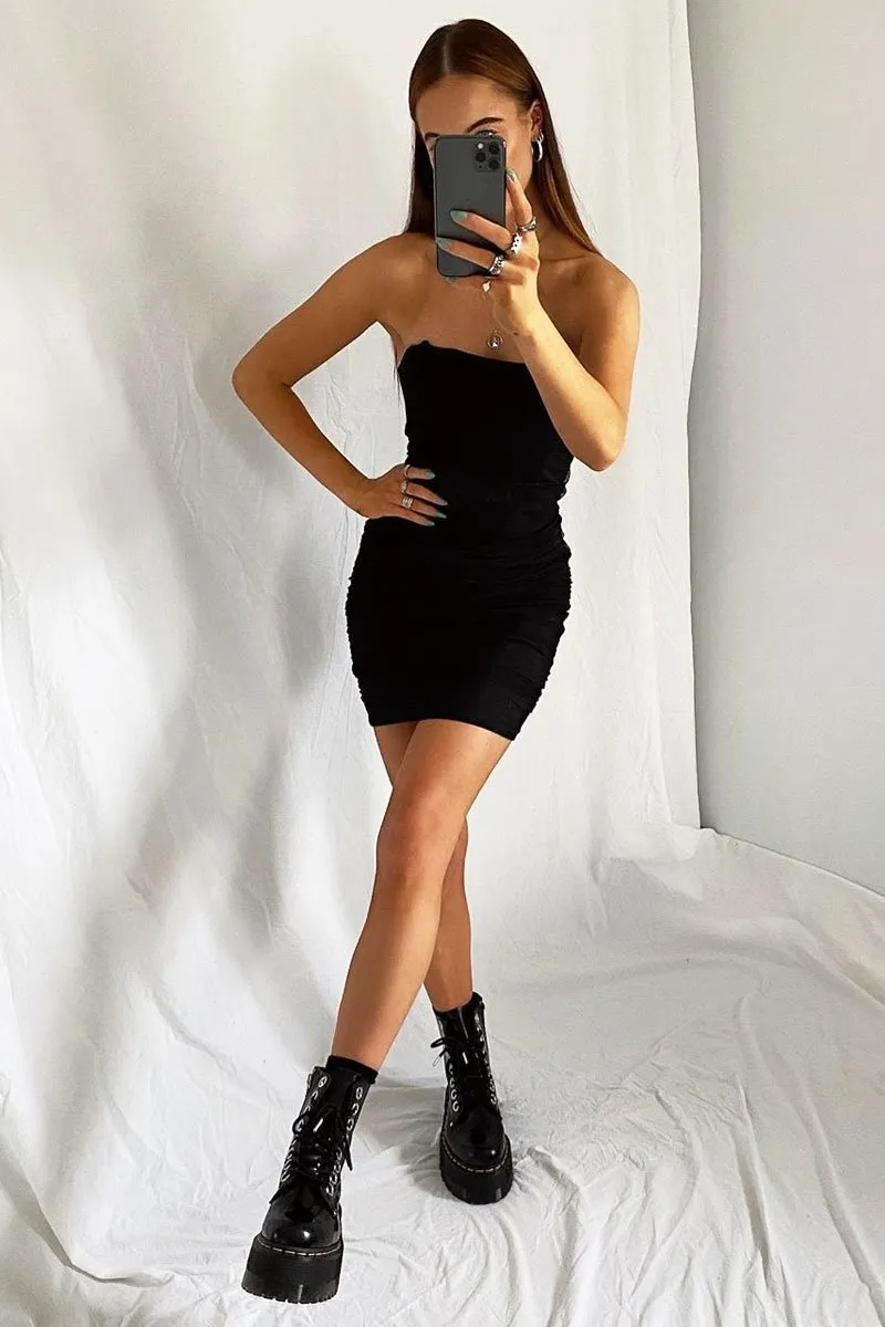 Black Corset Mesh Overlay Mini Dress - Nakai
