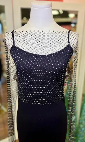 Black Long Sleeve Rhinestone Overlay