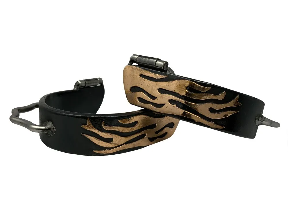 Black Steel Bumper Spurs with Copper Flame Overlay