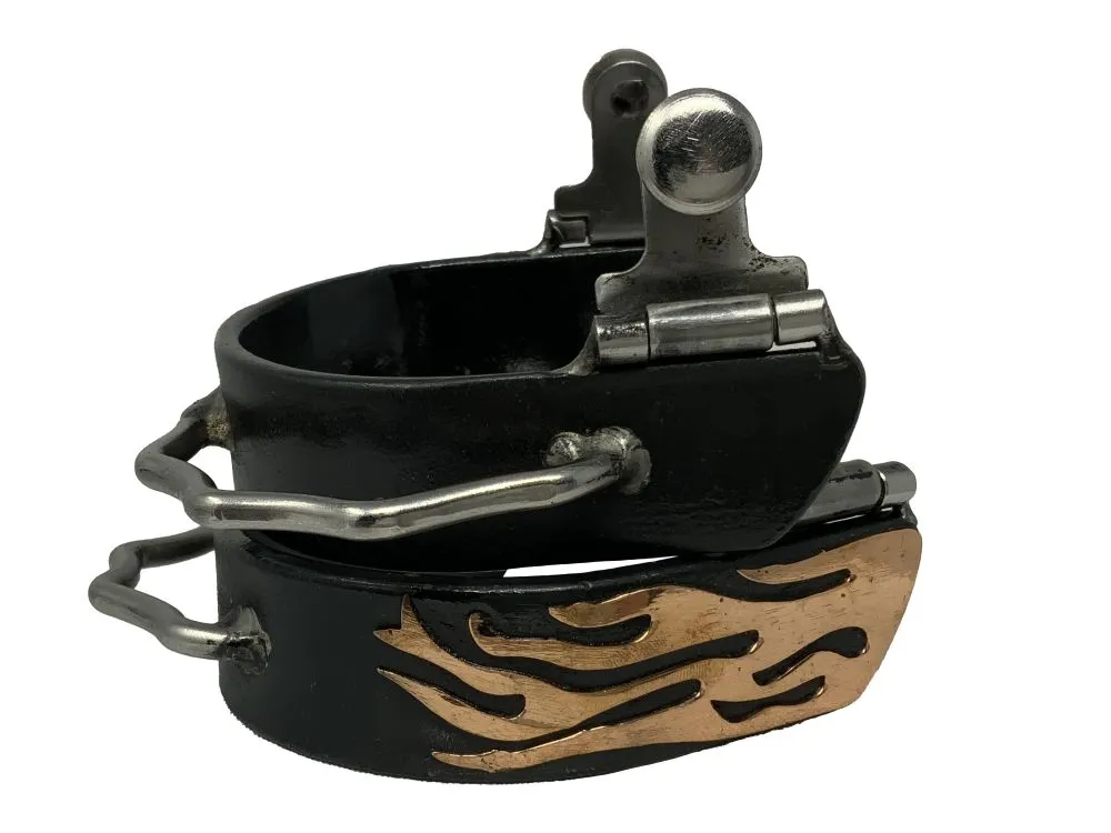 Black Steel Bumper Spurs with Copper Flame Overlay