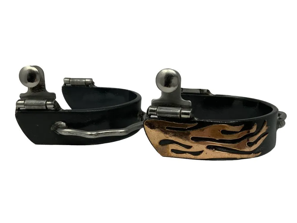 Black Steel Bumper Spurs with Copper Flame Overlay