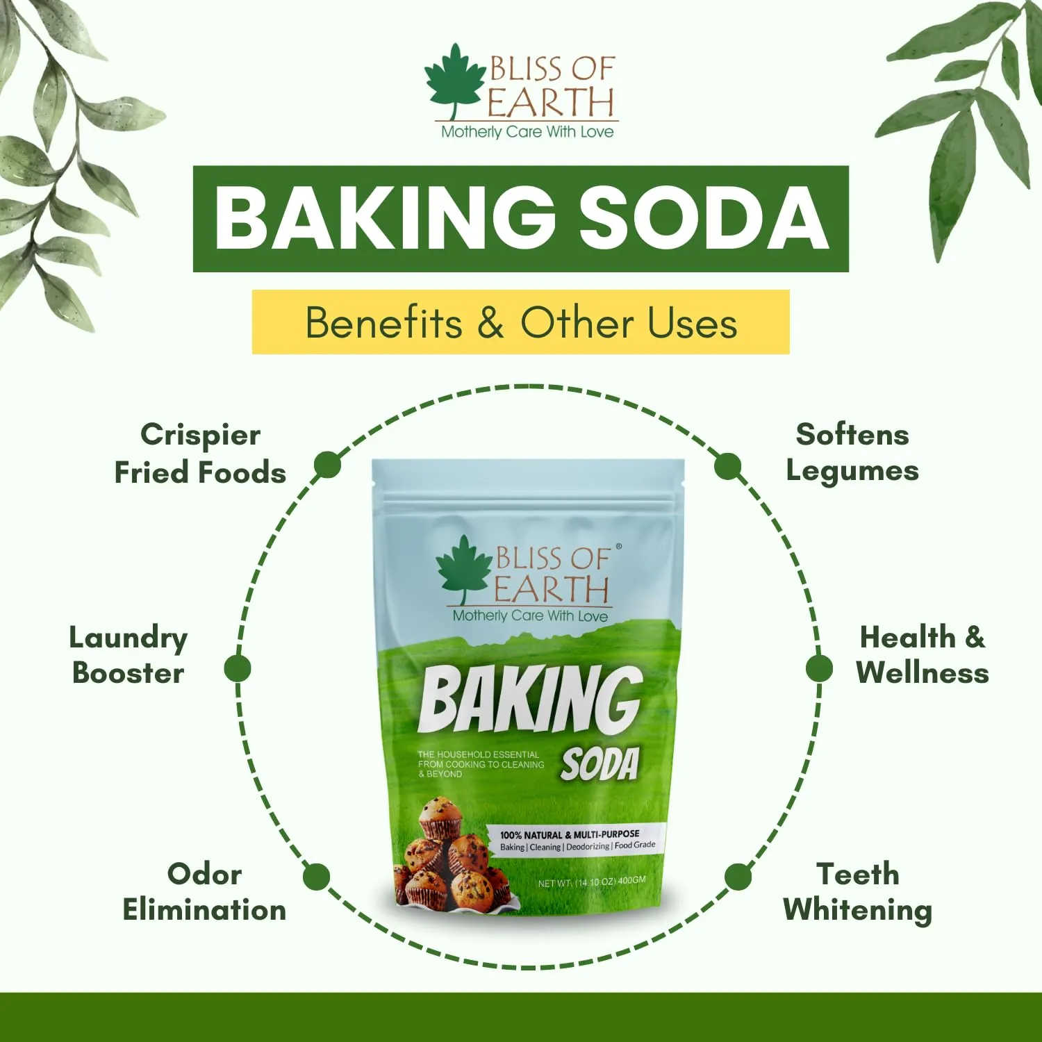 Bliss of Earth Baking Soda For Food & Cleaning Purpose, 900gm, Pure Sodium Bicarbonate for Baking, Cleaning, and Deodorizing, Food Grade, Non-GMO, Eco-Friendly
