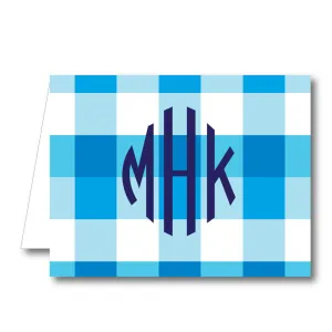 Blue Check Folded Notecard