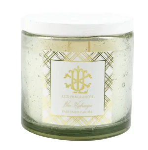 Blue Hydrangea 12oz Clear Glass with White Lid Candle