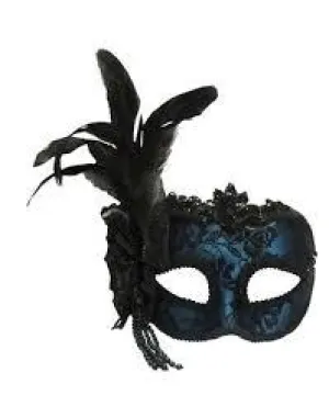 Blue Side Feather Masquerade Mask