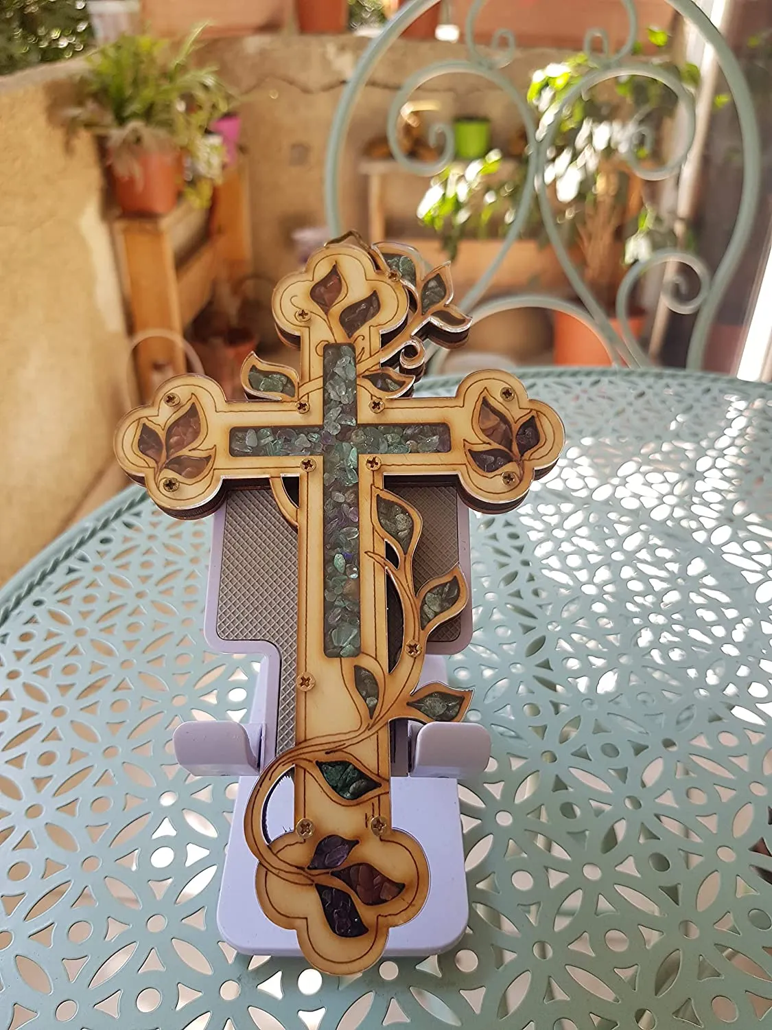 Bluenoemi crosses Blue Decorated Wooden Cross from Jerusalem Holyland