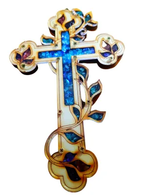Bluenoemi crosses Blue Decorated Wooden Cross from Jerusalem Holyland