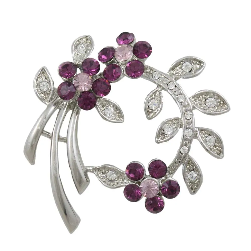 Branch with Purple Crystal Daisies Flower Brooch Pin - PRL123