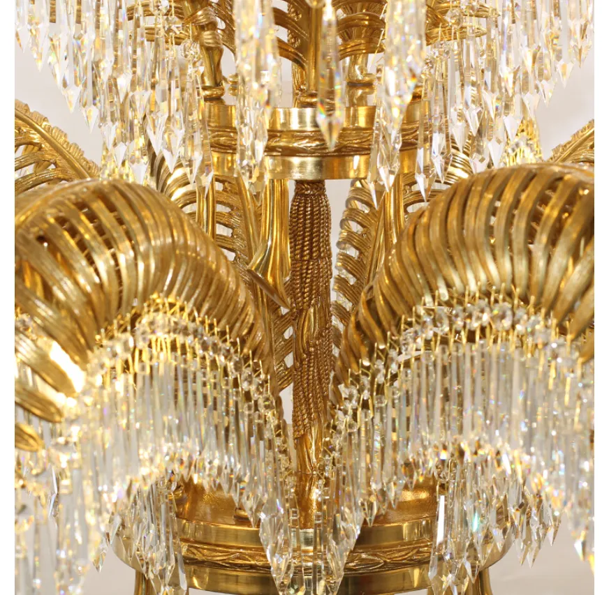 Brass Palm Leaf Crystal Chandelier Light
