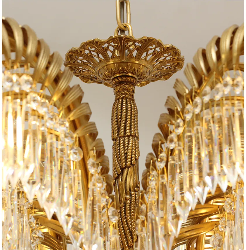 Brass Palm Leaf Crystal Chandelier Light