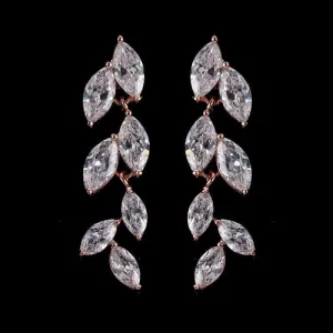 Bridesmaid Crystal Leaf Earrings, Wedding CZ Diamond Dangle Studs, 14K Gold Plated Stud Earrings, Bridal Fashion Earrings