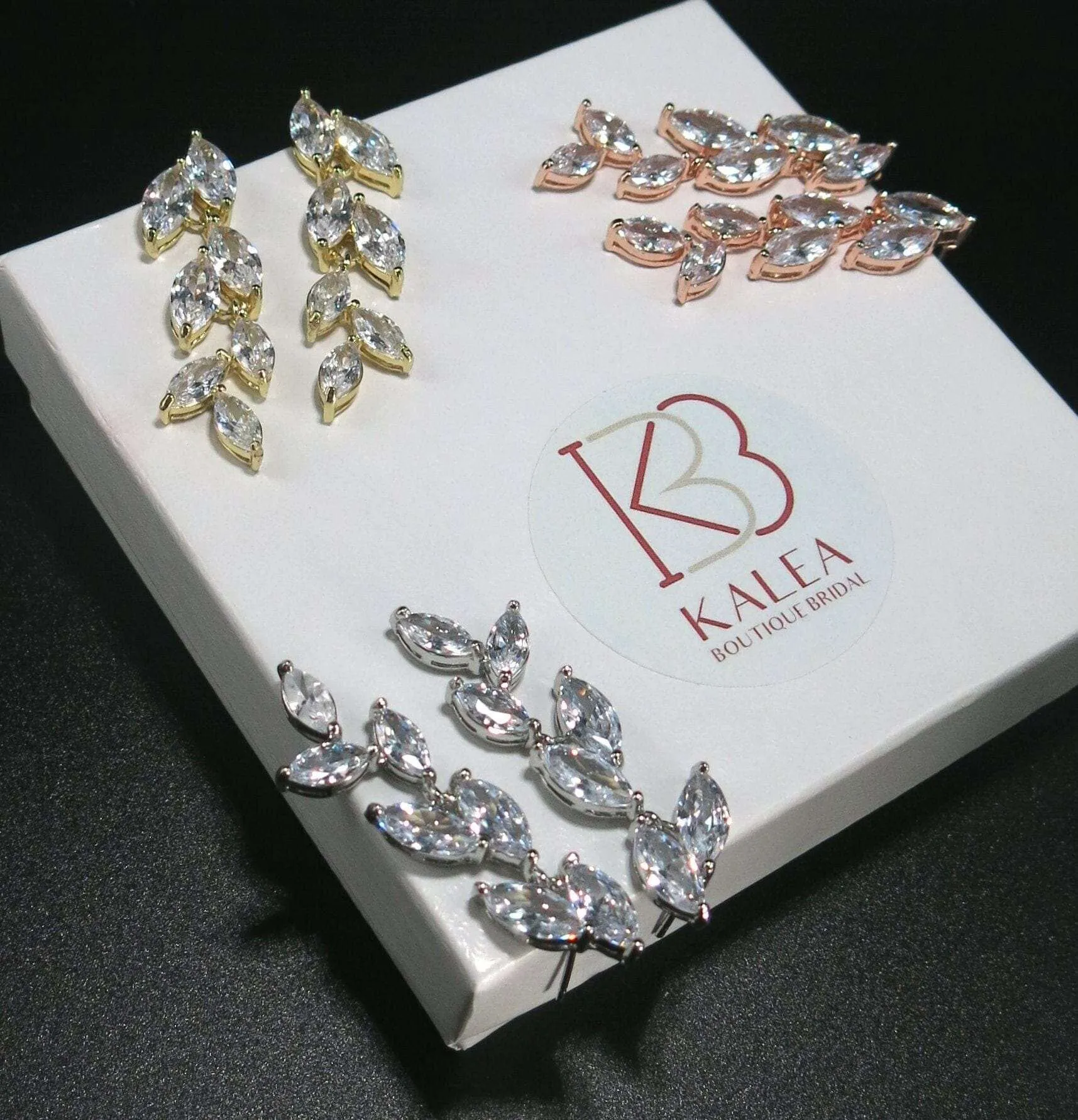 Bridesmaid Crystal Leaf Earrings, Wedding CZ Diamond Dangle Studs, 14K Gold Plated Stud Earrings, Bridal Fashion Earrings