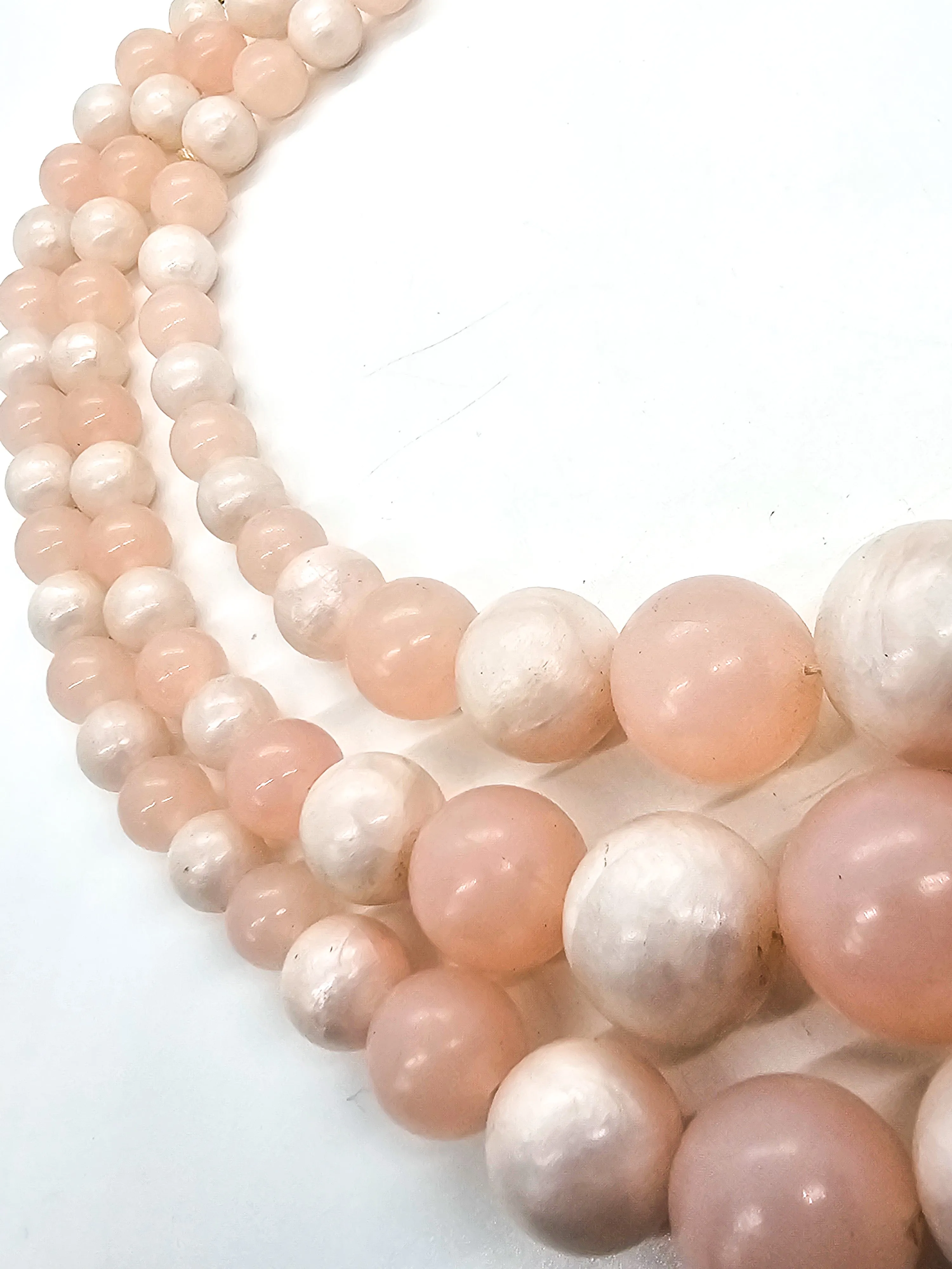 Bubble Gum Pink Lucite three strand vintage beaded German mid century necklace