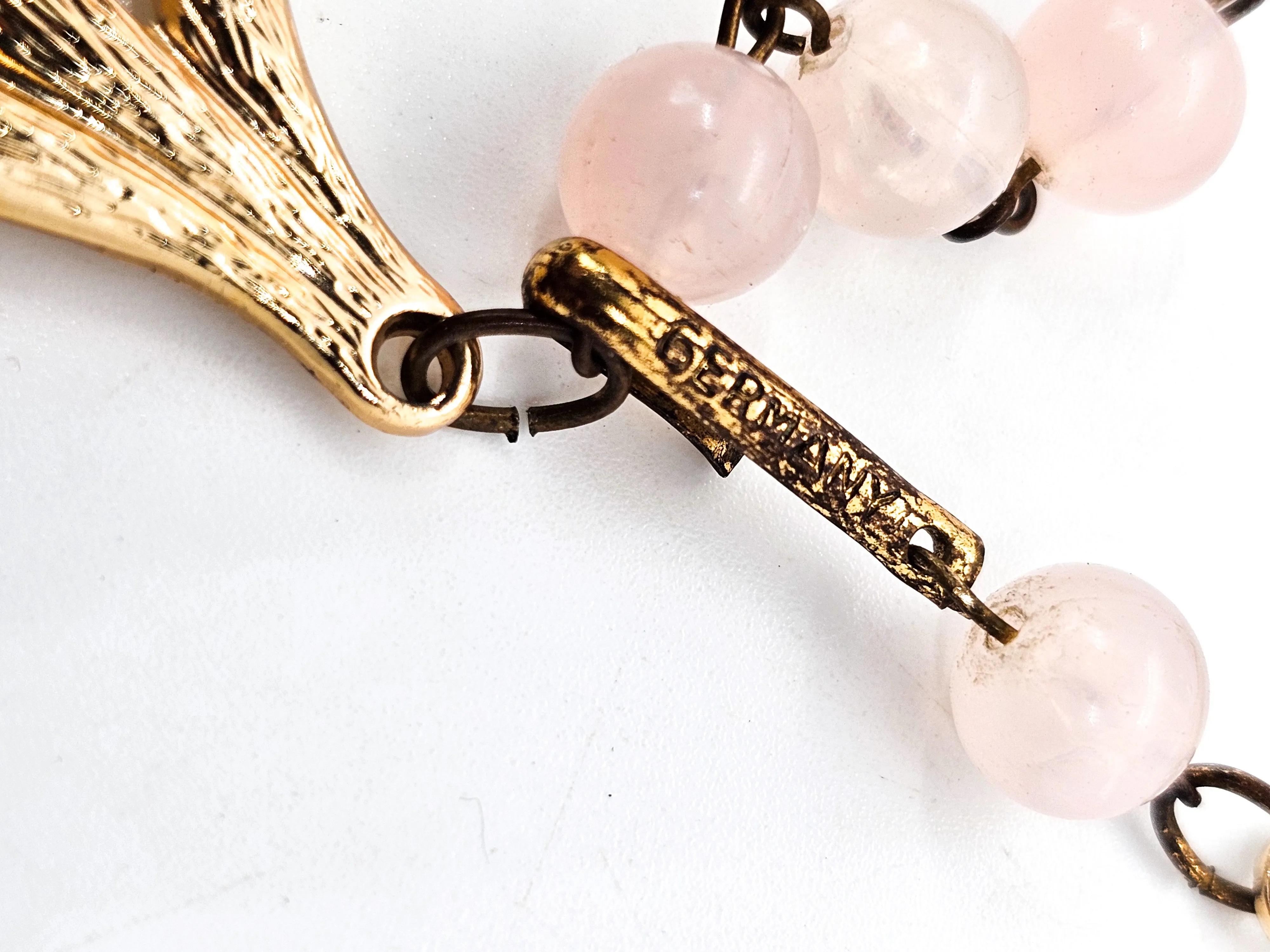 Bubble Gum Pink Lucite three strand vintage beaded German mid century necklace