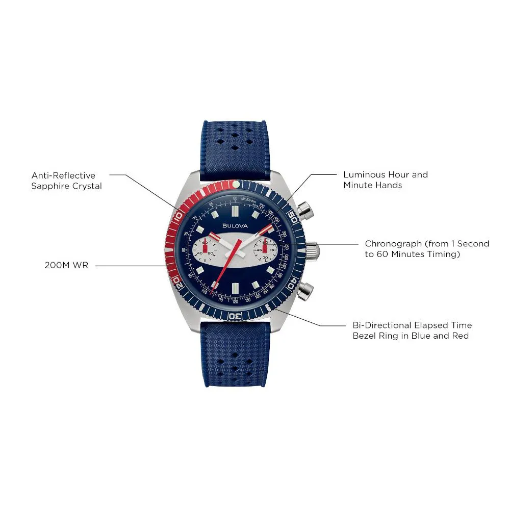 Bulova Archive Series Chronograph A Surfboard Blue Silicone Strap Watch 98A253