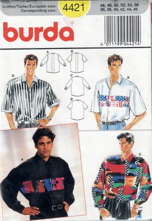 Burda 4421 Mens Classic Shirt 1980s Vintage Sewing Pattern Size 36 - 46 UNCUT Factory Folded