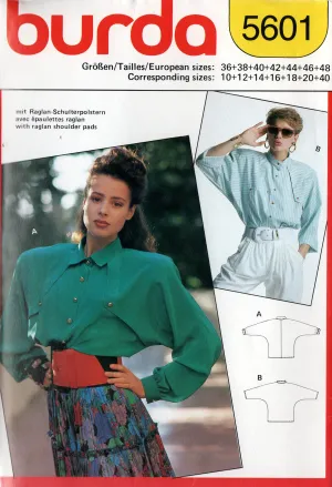 Burda 5601 Womens RETRO Dolman Sleeved Tops 1980s Vintage Sewing Pattern Sizes 10 - 22 UNCUT Factory Folded