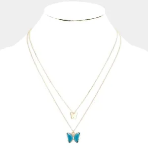 Butterfly Blue Lucite Layered Necklace