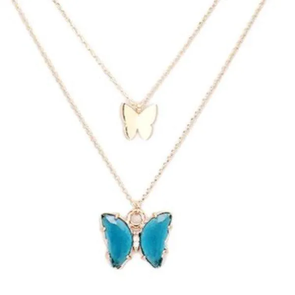 Butterfly Blue Lucite Layered Necklace