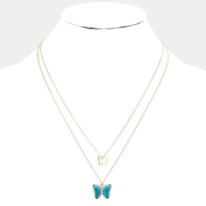 Butterfly Blue Lucite Layered Necklace