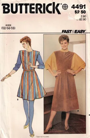 Butterick 4491 Womens Fit & Flared Jumper Dress 1980s Vintage Sewing Pattern Size 12 - 16 UNCUT Factory Folded