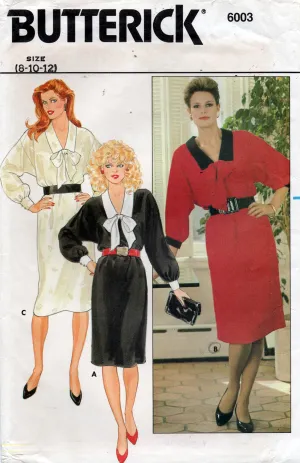 Butterick 6003 Womens Loose Fitting Dress with Collar & Tie 1980s Vintage Sewing Pattern Size 8 - 12 UNCUT Factory Folded