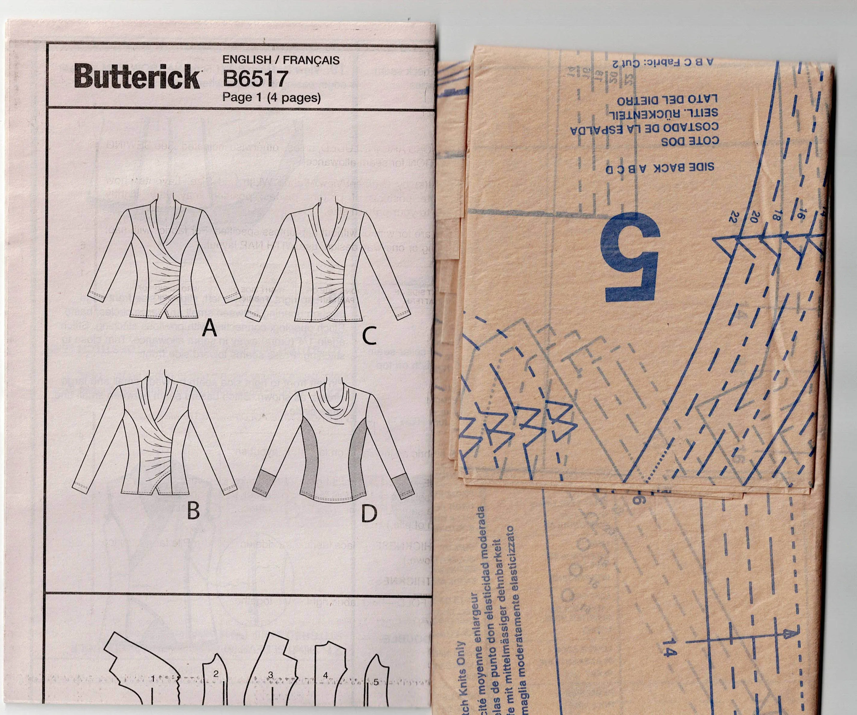 Butterick 6517 Womens Stretch Pullover Princess Tops Sewing Pattern Sizes 14 - 22 UNCUT Factory Folded