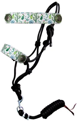 Cactus print cowboy knot rope halter with leather nose