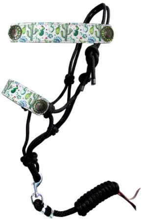 Cactus print cowboy knot rope halter with leather nose
