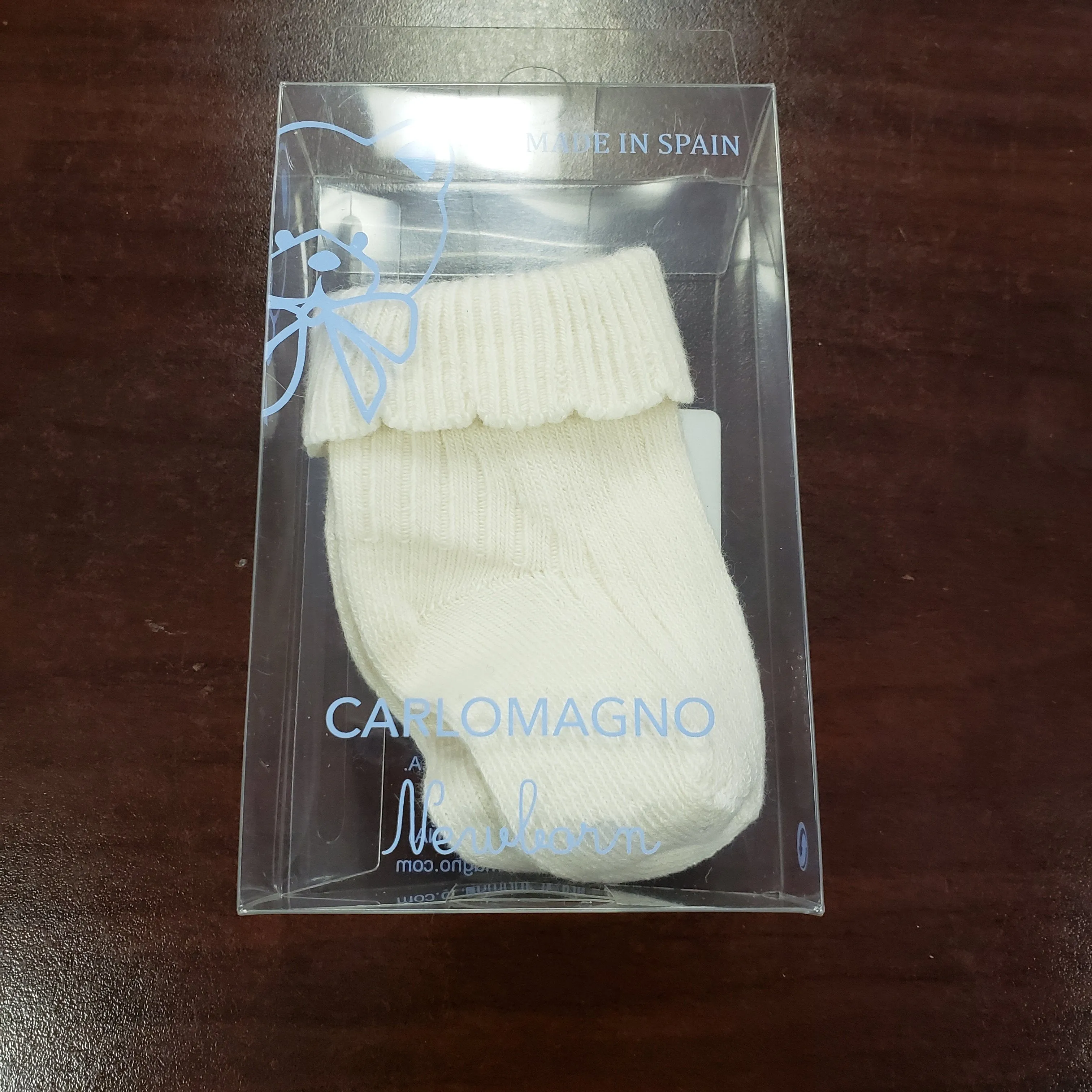 Carlomagno Newborn Folded Cuff Sock - Natural