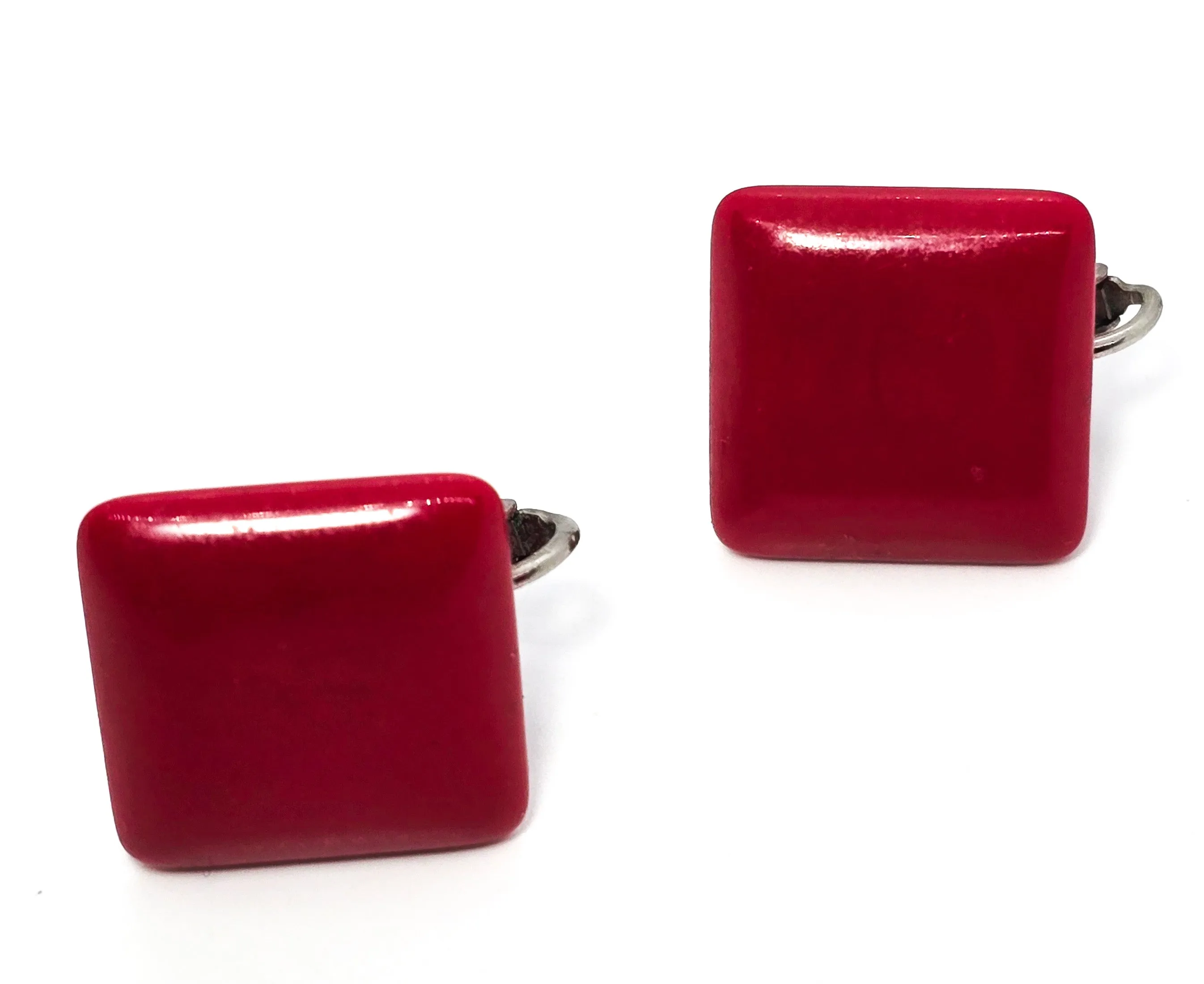 Cherry Red bright lucite retro 1960's vintage adjustable clip on earrings