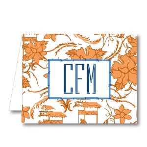 China Floral - Orange Folded Notecard