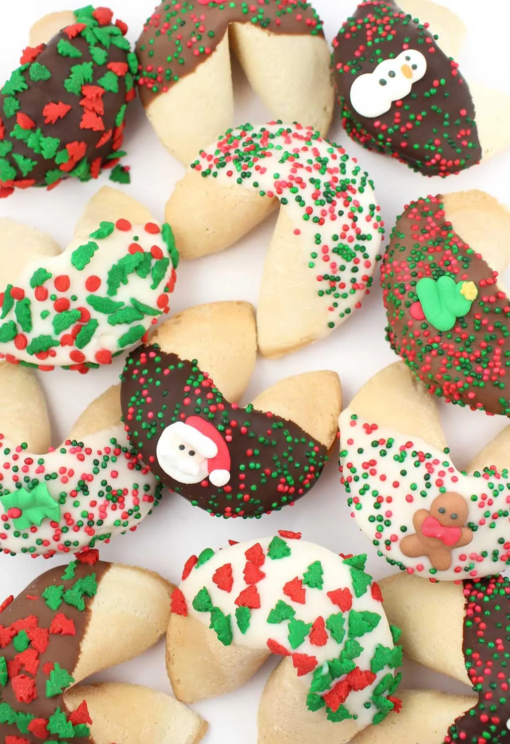 Christmas Hand-Dipped & Decorated Gourmet Fortune Cookies - 12 pcs